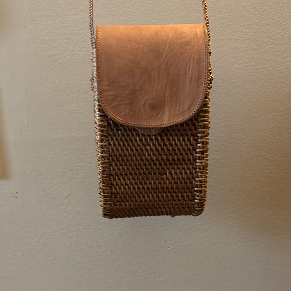 PEGGY FISHER Brown Woven Leather Crossbody Bag